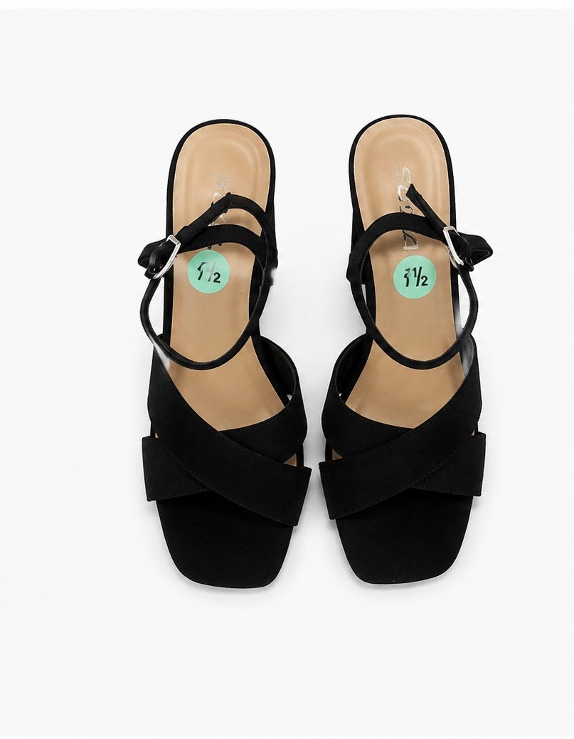 Women’s Black Block Heel Sandals – Elegant Strappy Dress Shoes