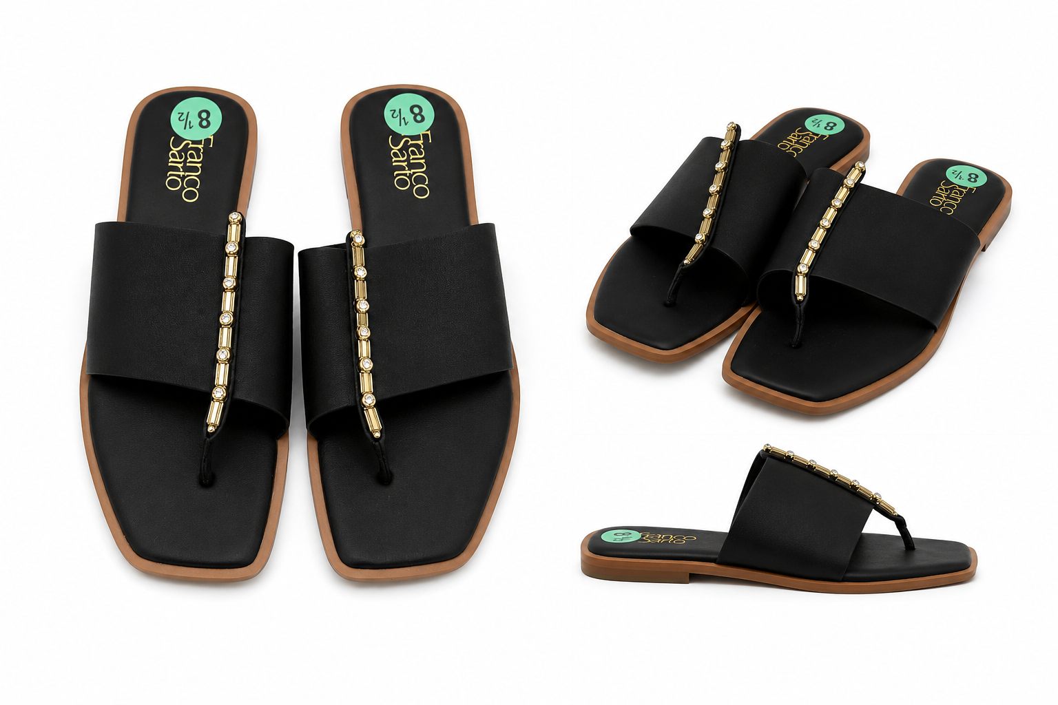 Women’s Black Flat Sandals – Elegant Casual Slip-On Shoes