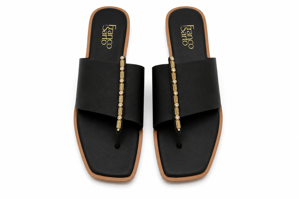 Women’s Black Flat Sandals – Elegant Casual Slip-On Shoes