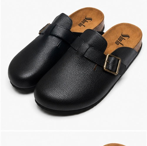Men’s Classic Black Buckle Mules