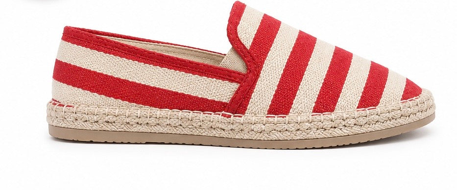 Unisex Red & White Striped Espadrille Slip-On Shoes