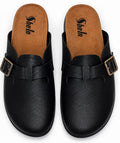 Men’s Classic Black Buckle Mules