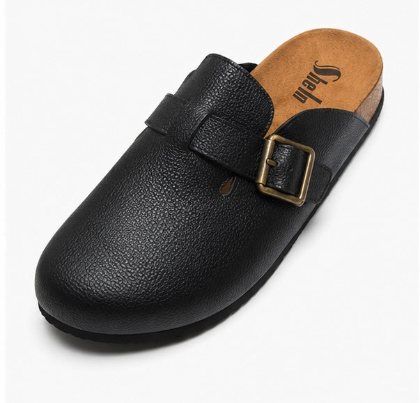 Men’s Classic Black Buckle Mules