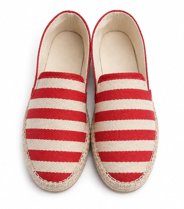 Unisex Red & White Striped Espadrille Slip-On Shoes