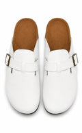 Unisex White Buckle Mule Sandals